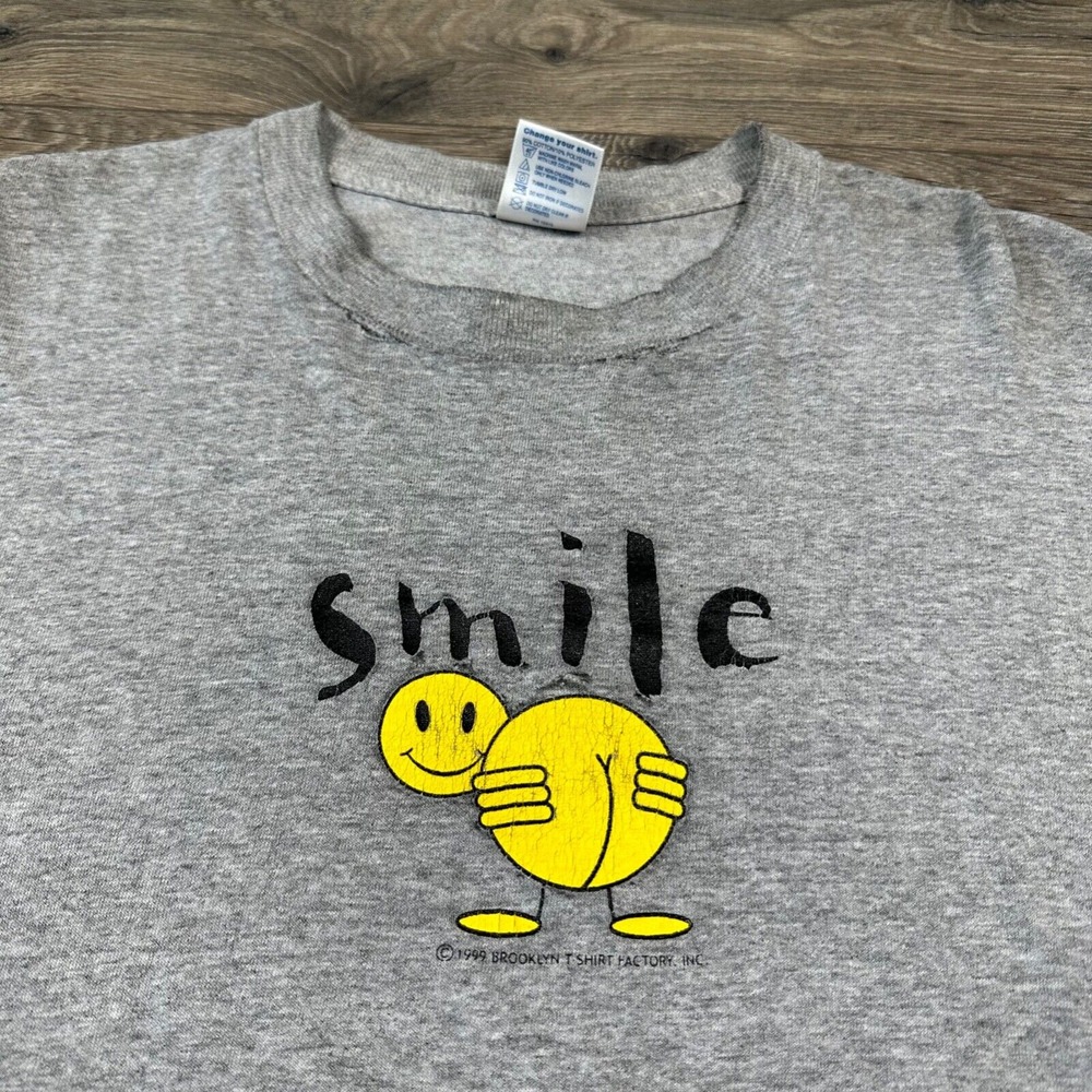 Vintage Smile Mooning Shirt Adult Large Gray Funny Joke Brooklyn T Shirt Factory - Picture 5 of 8